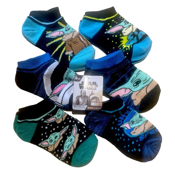 Star Wars Mandalorian Baby Grogu Yoda 6PK No Show Socks Little Kids M 4.5-8.5 - Picture 1 of 3